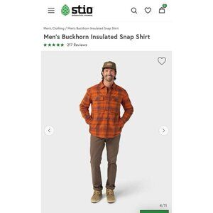 Stio Men’s Buckhorn Insulated Snap Shirt Bonfire Plaid Size Small MSRP $175